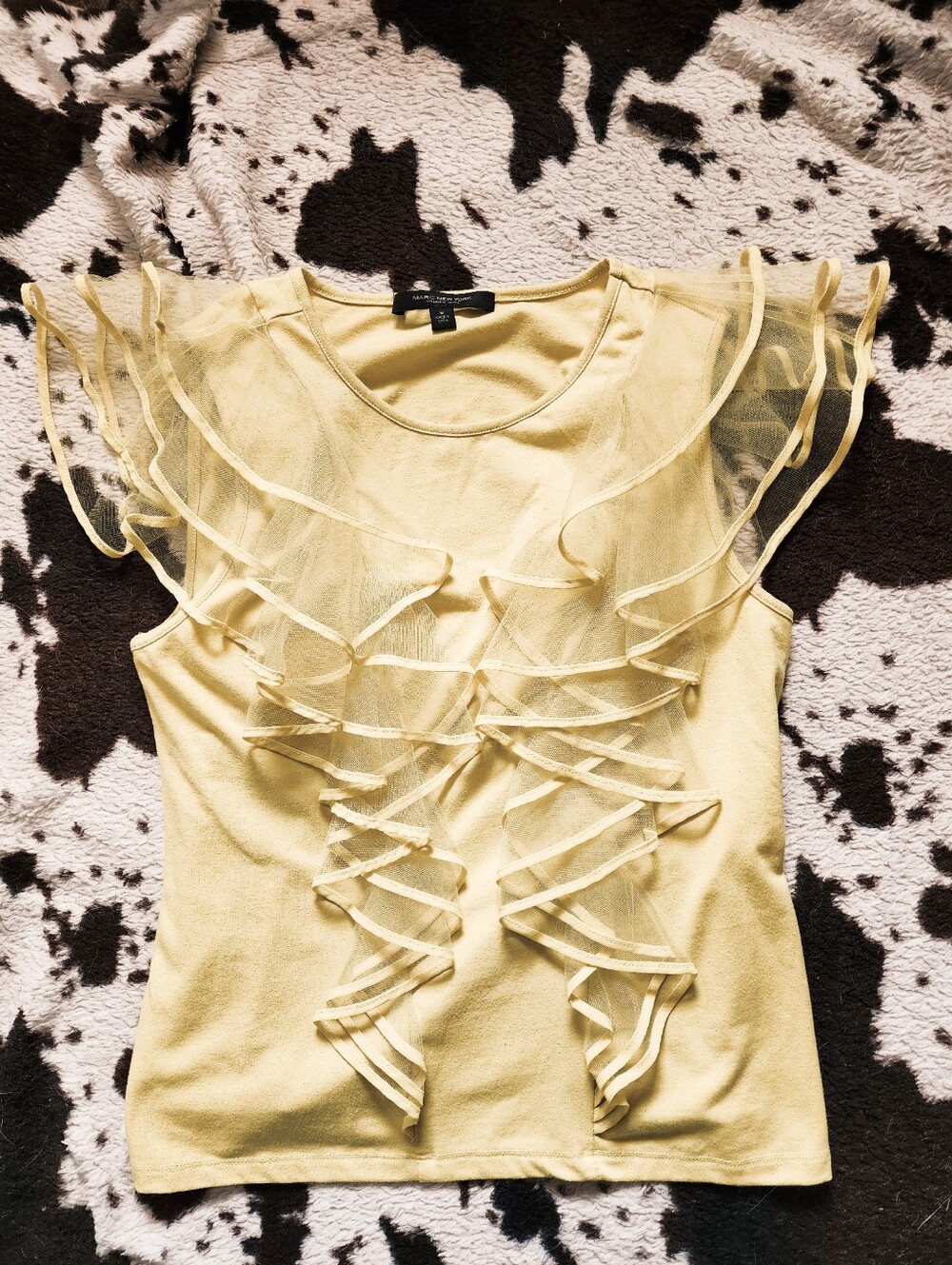 WOMEN'S RUFFLE ORGANZA BLOUSE - LIME GREEN